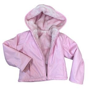 Copper Key winter reversible fur jacket faux leather coat pink color size 4-5T